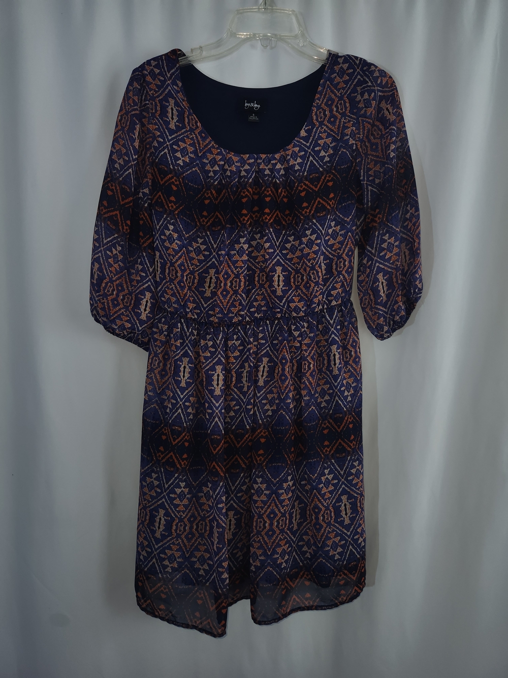 by & by Navy and Rust Geometric Midi Dress #boho #chic #casual #easy-fitting